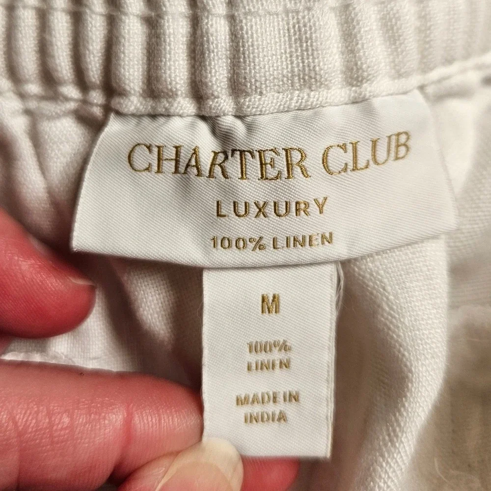 Charter Club Luxury Womens White 100% Linen Wide Leg Crop‎ Pants Size Medium